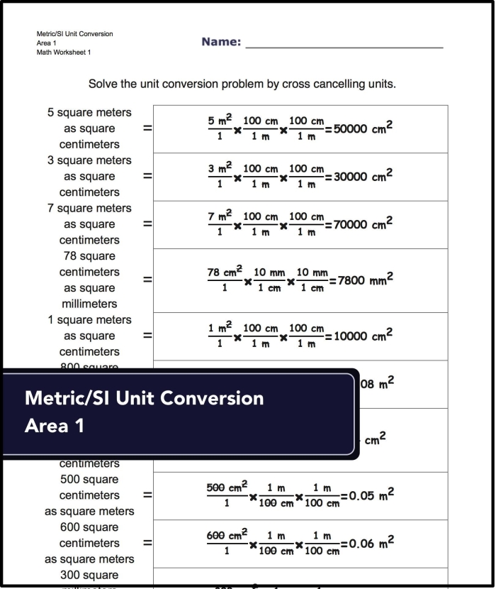 Fifth grade student practicing metric length unit conversions using a measurement table