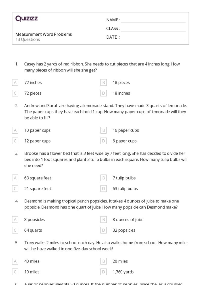 Metric Length Measurement worksheet featuring word problems for fifth graders