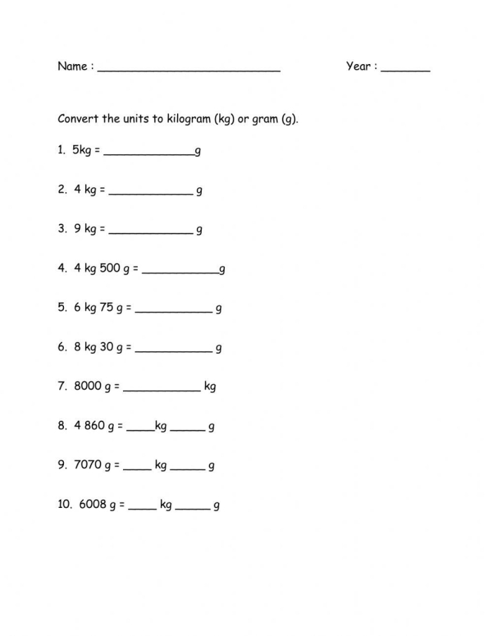 Fifth-grade metric mass conversion worksheet image Worksheet for converting metric units of mass for fifth-grade students