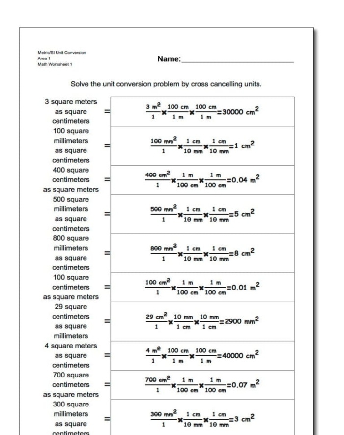 Worksheet for practicing unit conversions in metric measurements for fifth graders