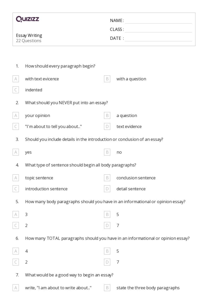 Sixth Grade Informational Essay Writing Prompt Selection Board 2 A choice board displaying six informational essay writing prompts for middle school students to select from when beginning their essay writing assignment