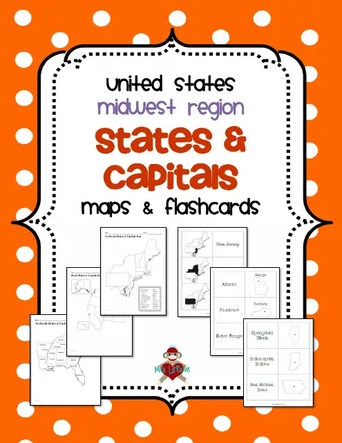 Midwestern States Fill-in-the-Blank Map Worksheet for Elementary Students Blank map of the United States with Midwestern states region highlighted for third grade geography practice
