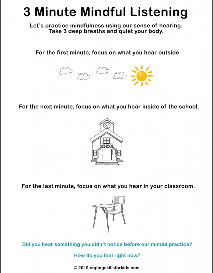 Mindful Listening Sound Hunt Worksheet Image 11 A young child listening intently with an owl illustration, engaging in a mindful sound hunt activity for Pre-K learners