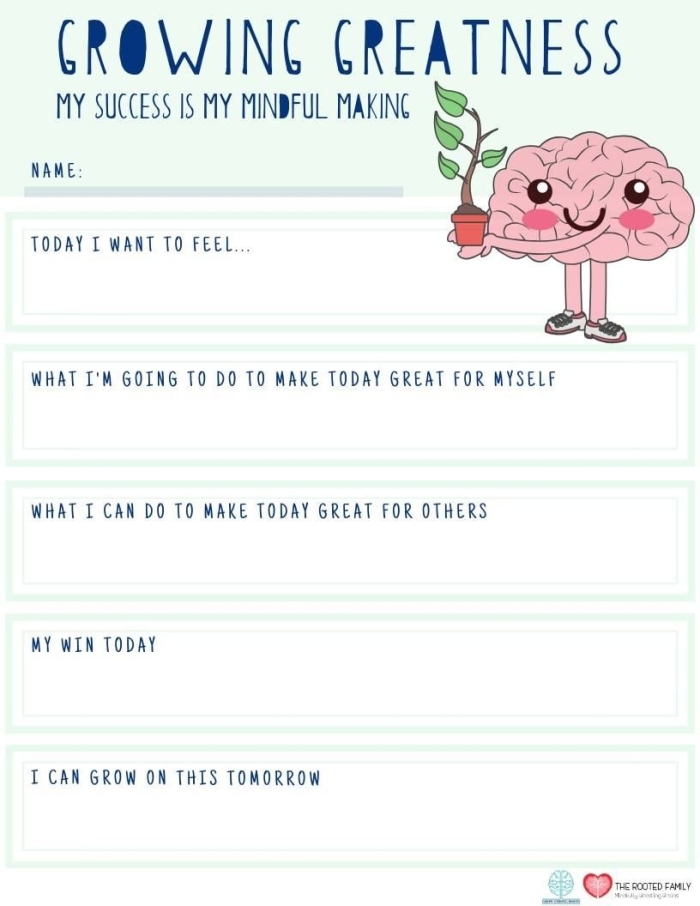 Worksheet image illustrating SEL concepts for middle grades students Mindfulness Practice worksheet for sixth graders focusing on setting intentions