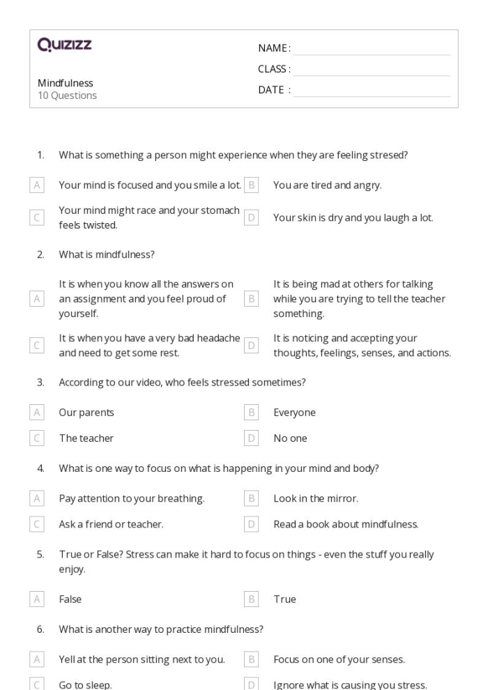 Interactive worksheet designed to enhance social-emotional learning skills Mindfulness Practice worksheet focusing on setting intentions for sixth graders