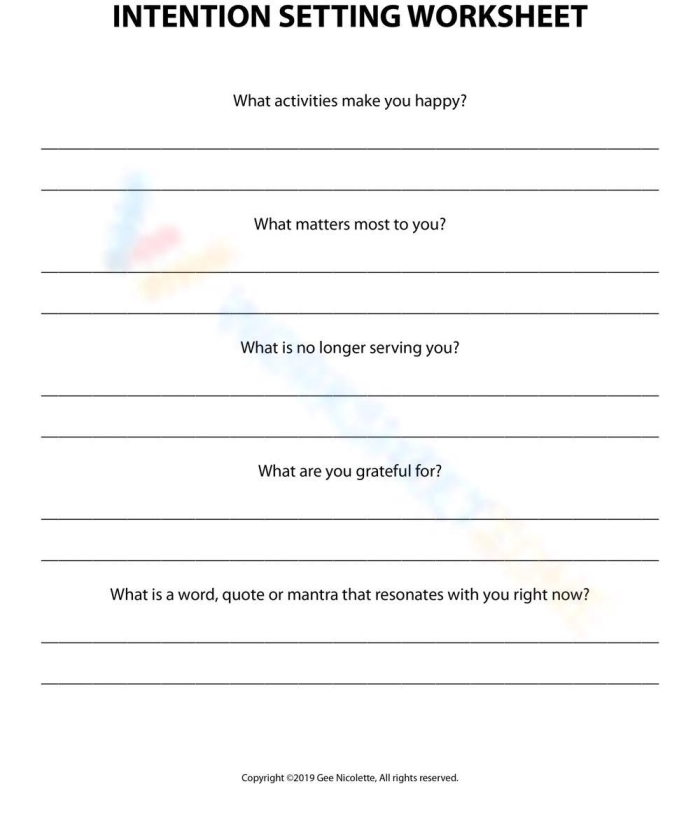 SEL worksheet for middle grades to help students learn about personal intentions Mindfulness Practice worksheet for sixth graders focusing on setting intentions