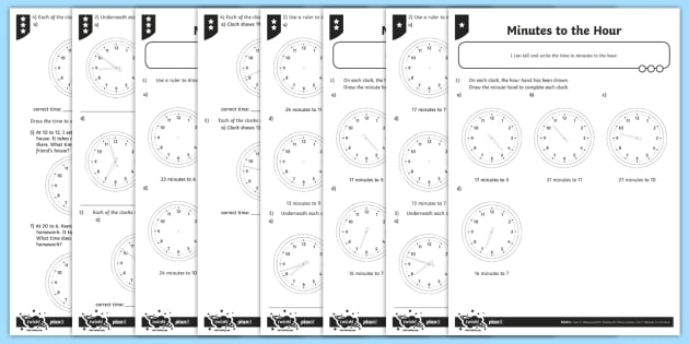 Third grade worksheet showing how to calculate the number of minutes in an hour