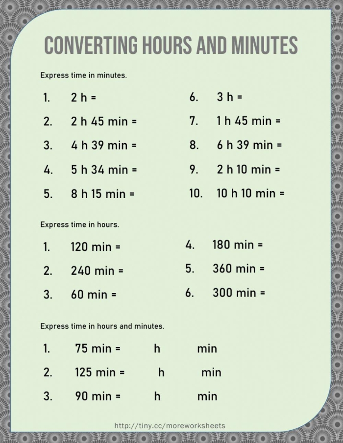 Worksheet for counting minutes in an hour for third graders