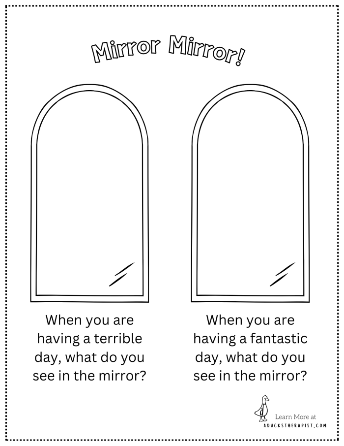 Reflective writing and drawing identity prompt for sixth grade students Sixth grade student filling out a mirror and window identity reflection worksheet