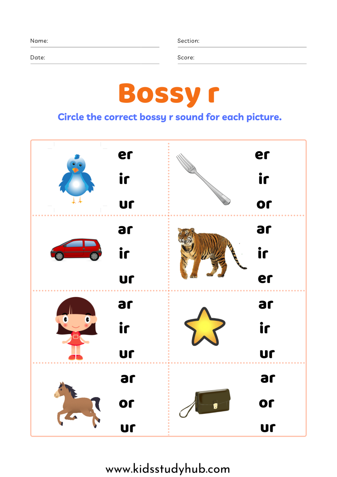 Identifying R-Controlled Vowel Spellings Worksheet 24 Second grade student working on a Missing Bossy R Sounds worksheet to practice r-controlled vowels