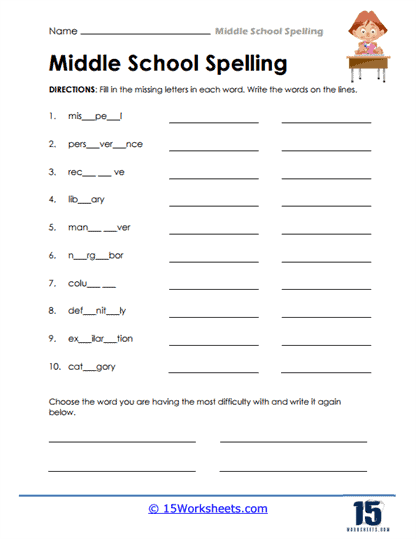 Kindergarten student working on a Find the Missing Middle Letter phonics worksheet