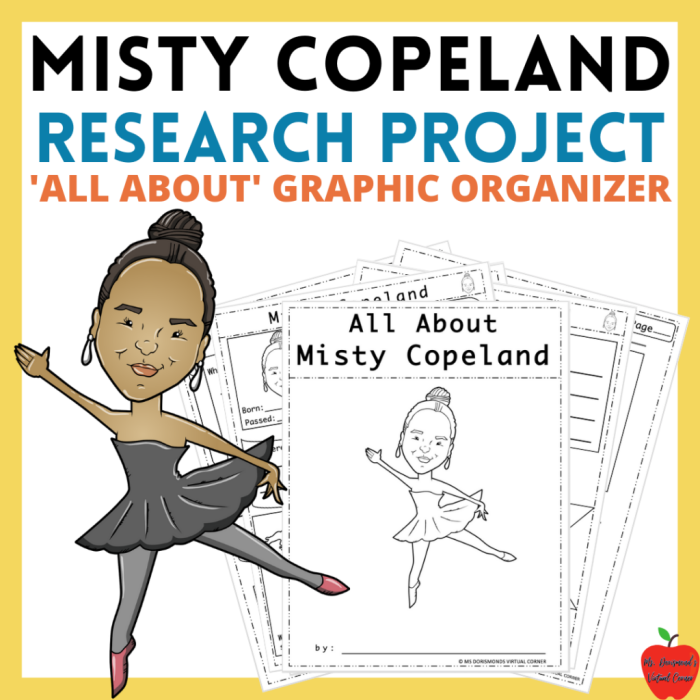 A young student reading a biography worksheet about Misty Copeland in a fourth grade classroom