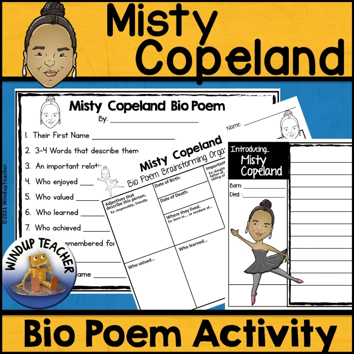 A student completes a reading comprehension worksheet about the life and career of ballerina Misty Copeland