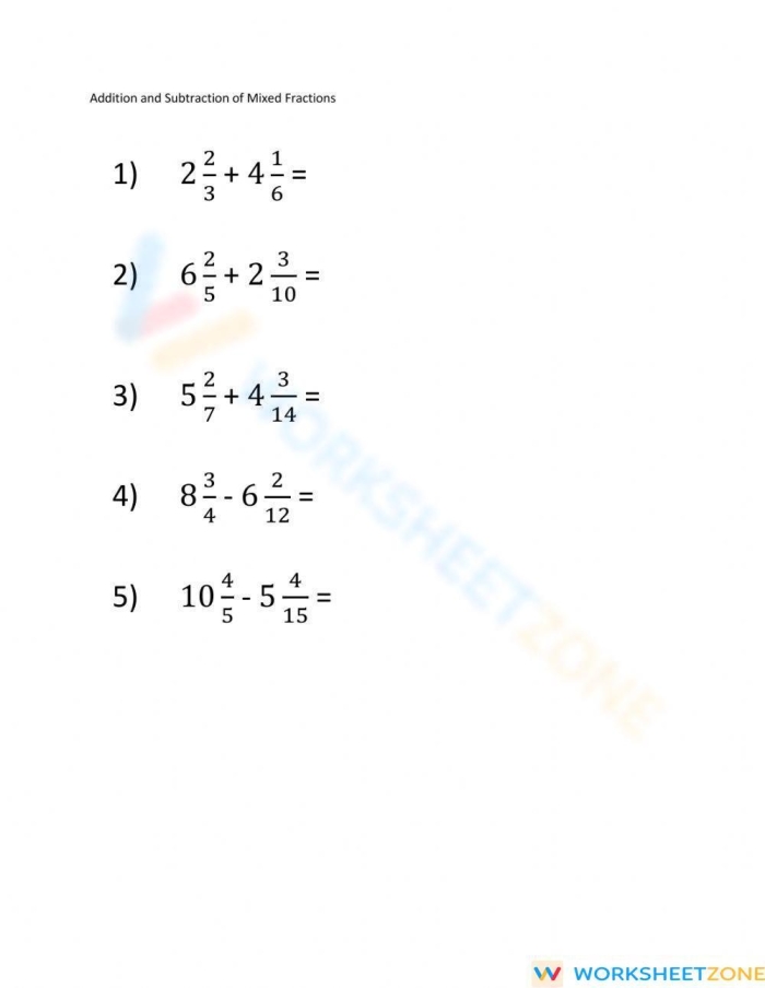 Fifth grade students solving colorful mixed fraction addition problems step by step on a practice worksheet