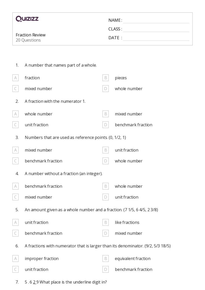 Fifth grade worksheet featuring colorful exercises to practice identifying mixed and improper fractions
