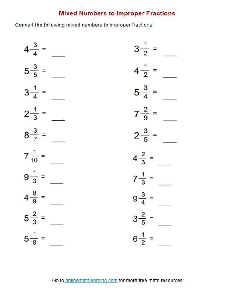 Practice Mixed and Improper Fractions 1 Math Activity for Grade 5 Fifth grade math worksheet showing mixed and improper fractions addition problems with fun silly illustrations to engage students