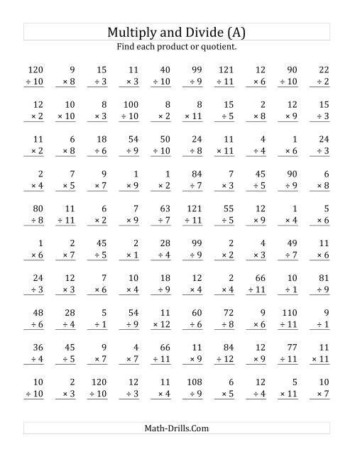 Third grade division and mixed math practice worksheet with 48 problems for improved accuracy