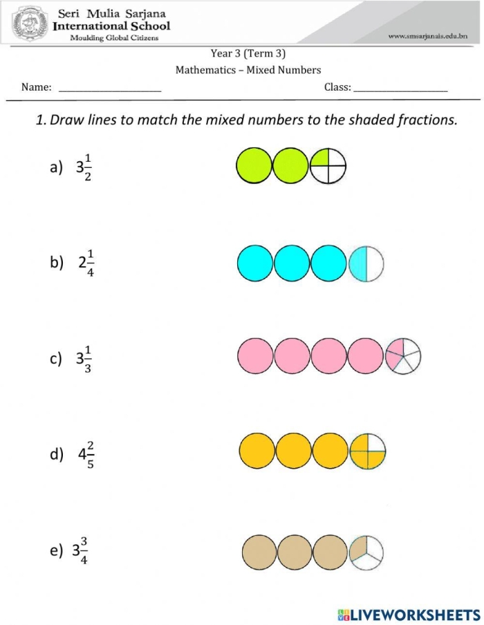 Mixed Numbers Worksheet - Image 25 Worksheet for identifying mixed numbers in algebra for third graders