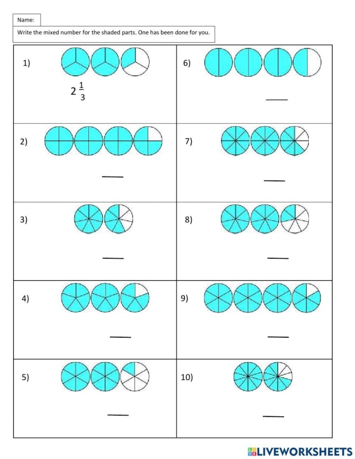 Mixed Numbers Practice Worksheet 19 Third grade math worksheet for identifying mixed numbers and fractions