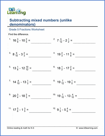 Worksheet for adding and subtracting mixed numbers with step-by-step guidance