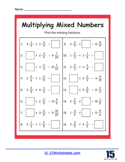 Mixed Numbers worksheet for third grade students to practice recognition skills Worksheet for identifying mixed numbers in algebra for third graders