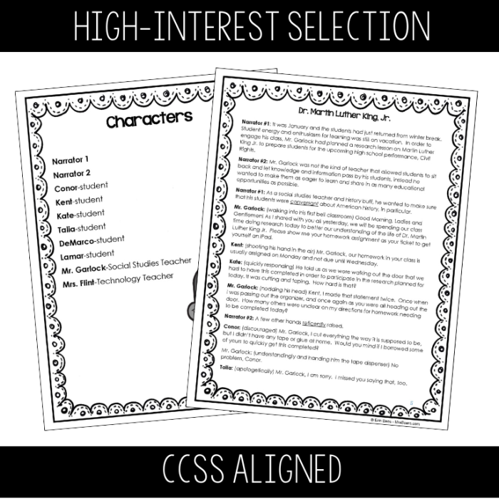 Fourth grade students participating in a classroom readers theater script about the life and civil rights work of Martin Luther King Jr