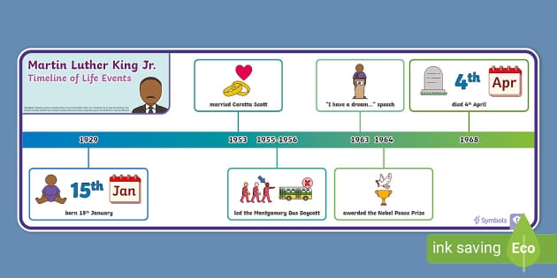 Third grade student completing a Martin Luther King Jr. historical timeline cut and paste activity worksheet