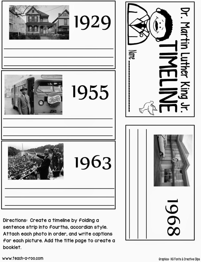 Martin Luther King Jr. Cut-and-Paste Timeline worksheet for third graders