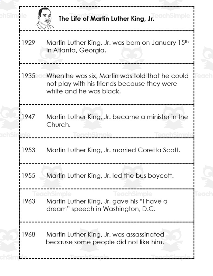 Third grade students learning about history with a Martin Luther King Jr. timeline cut-and-paste activity