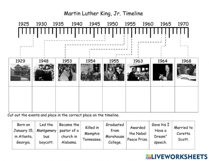 Third grade students completing a cut and paste timeline activity about the life of Martin Luther King Jr