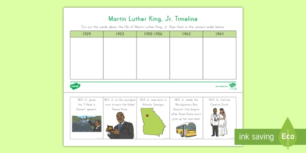 Third grade students completing a Martin Luther King Jr. timeline cut-and-paste activity worksheet