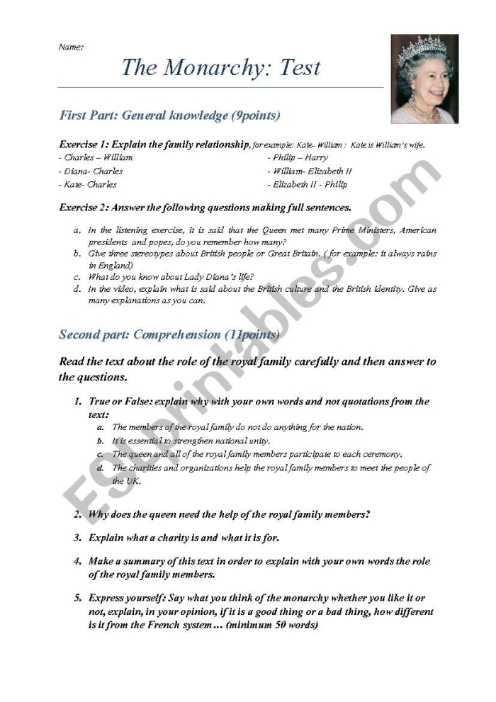 Worksheet comparing monarchy and democracy for fifth graders