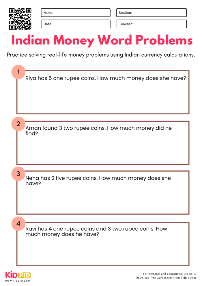 First grade math worksheet featuring money addition word problems with Sam