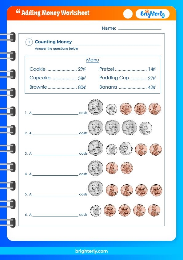 Engaging exercise to enhance financial literacy and math skills for young learners Money Addition worksheet for second graders focusing on adding coins and dollars for purchases