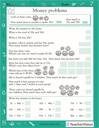 Money Math Word Problems Worksheet for Second Grade Addition Exercise 22 Second grade student practicing addition with money math word problems worksheet 22