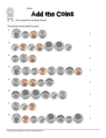 Coin and Dollar Addition Worksheet 18 Money Math Practice Second grade student practicing addition with dollar bills and coins worksheet 18
