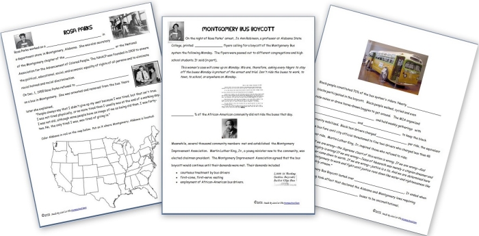 The Montgomery Bus Boycott worksheet for Fourth Grade