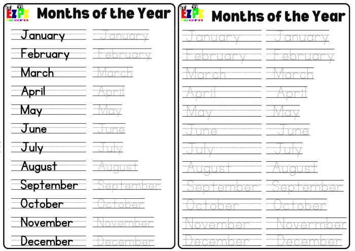 First grade students practice identifying the twelve months of the year on this educational calendar worksheet