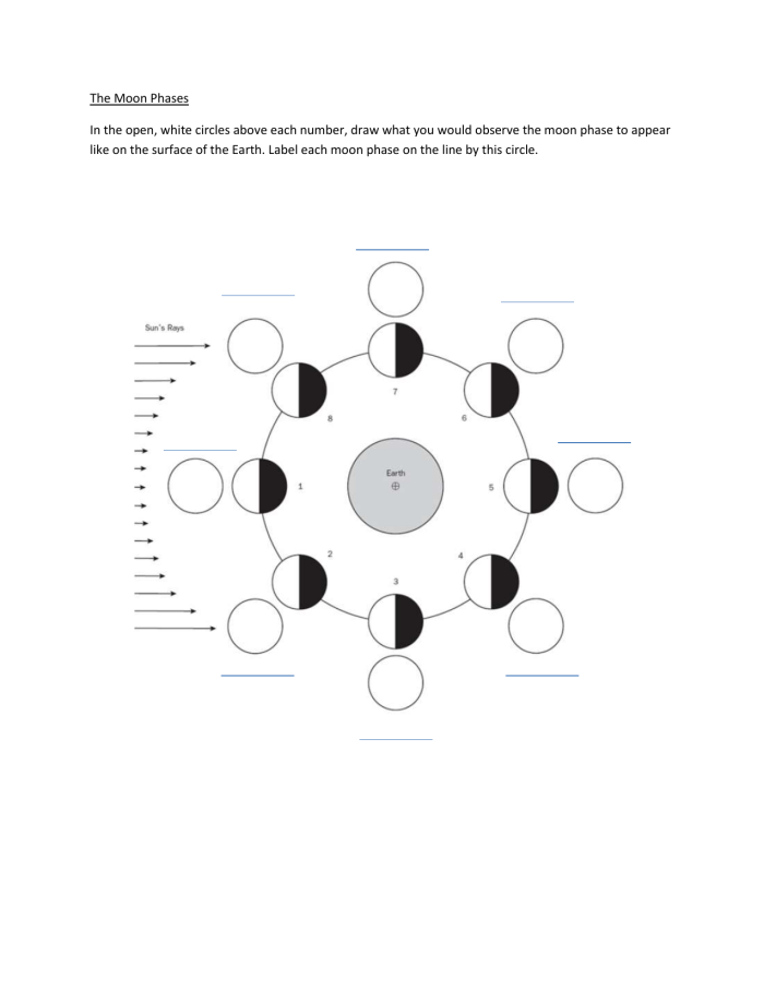 Moon Phases Drawing Activity for Elementary Earth Science Learning Third grade student worksheet showing moon phase diagrams to complete with drawings of waxing and waning cycles