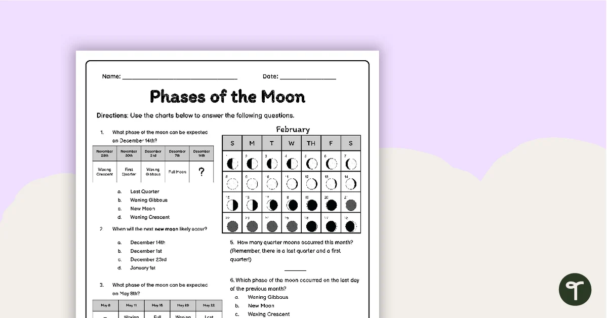 Moon Phases Science Worksheet 13 Fractions Activity Third grade student worksheet for identifying and drawing the eight phases of the moon