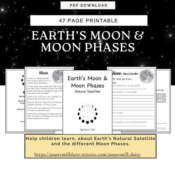 Third grade science worksheet illustrating the New, Quarter, and Full Moon phases
