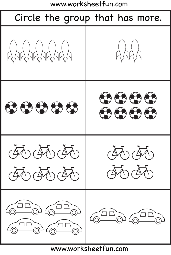 Writing worksheet for Kindergarten A kindergarten student engages with a More and Less worksheet, identifying groups with varying quantities. Educational activity focused on counting skills for young learners.