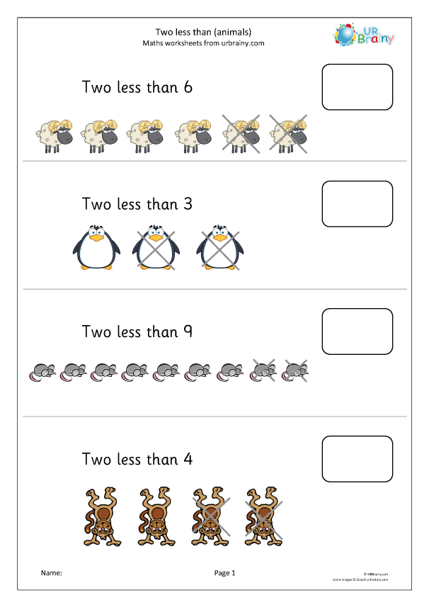 Colorful More or Less Animals worksheet for preschool counting practice
