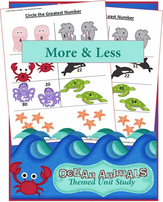 Colorful worksheet for preschoolers to practice counting and comparing groups of animals. Engaging "More or Less Animals" activity for early math skills in Pre-K.