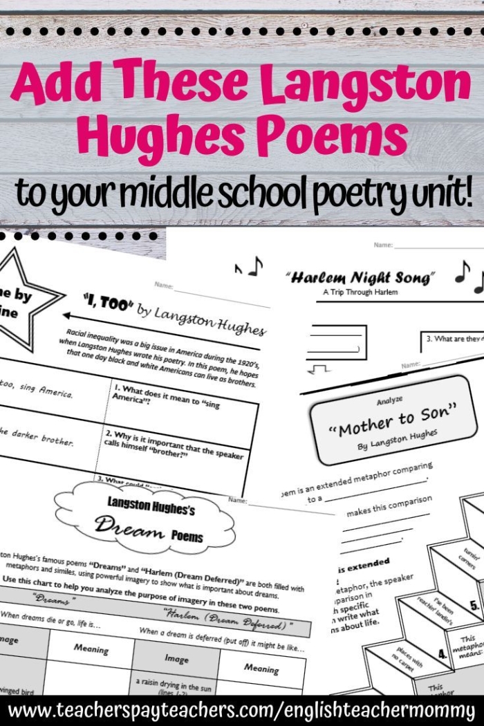 Analyzing Poetry: Langston Hughes's "Mother to Son" Worksheet Image 20 Worksheet for analyzing Langston Hughes's "Mother to Son" poem for seventh graders