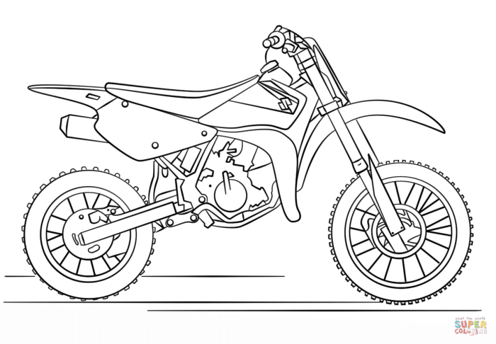 Kindergarten motocross coloring worksheet featuring a rider jumping a dirt bike