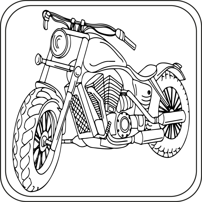 Kindergarten worksheet featuring a motocross bike jumping in the air for children to color