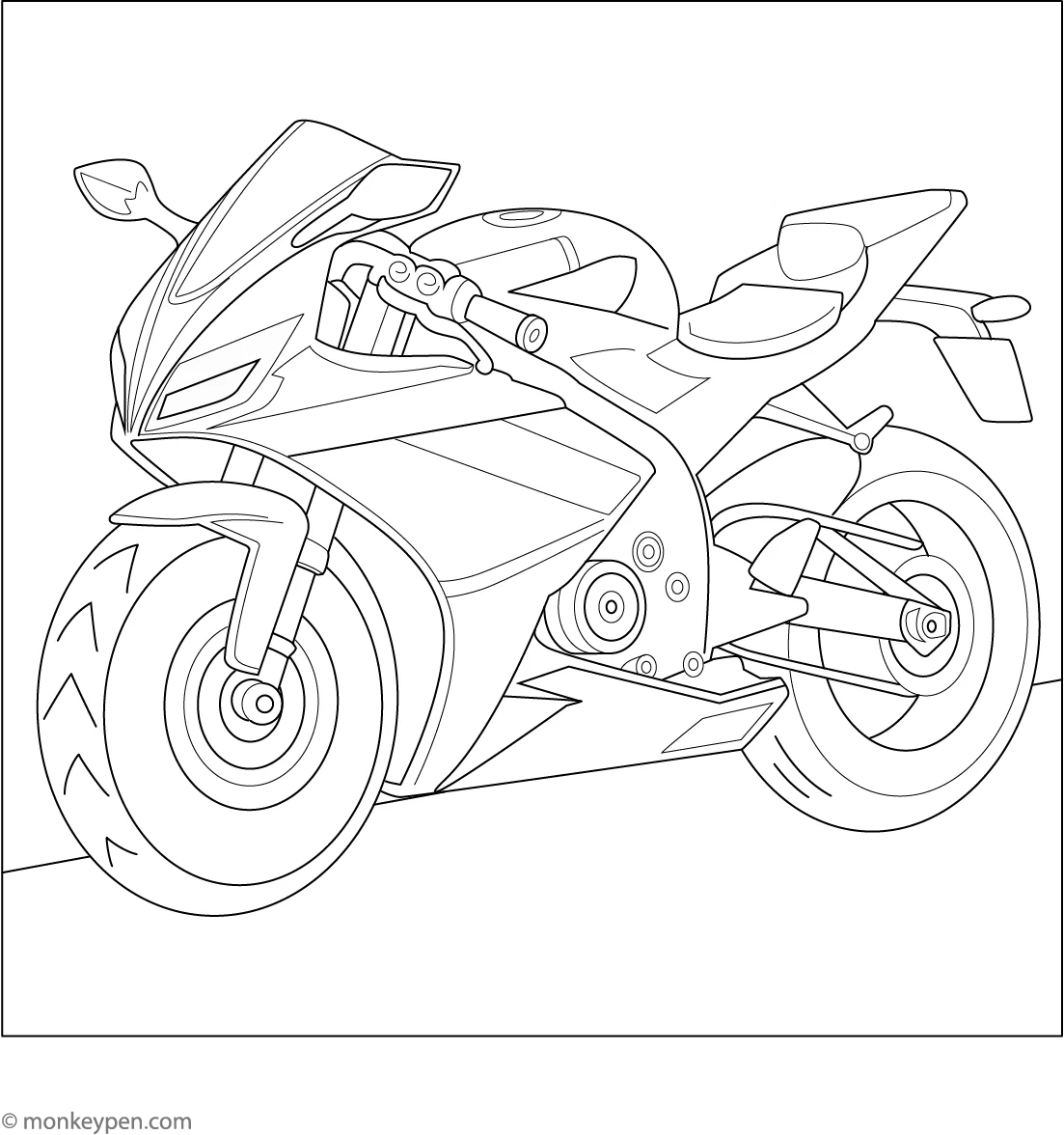 Motocross coloring worksheet for kindergarteners featuring a rider in mid-air