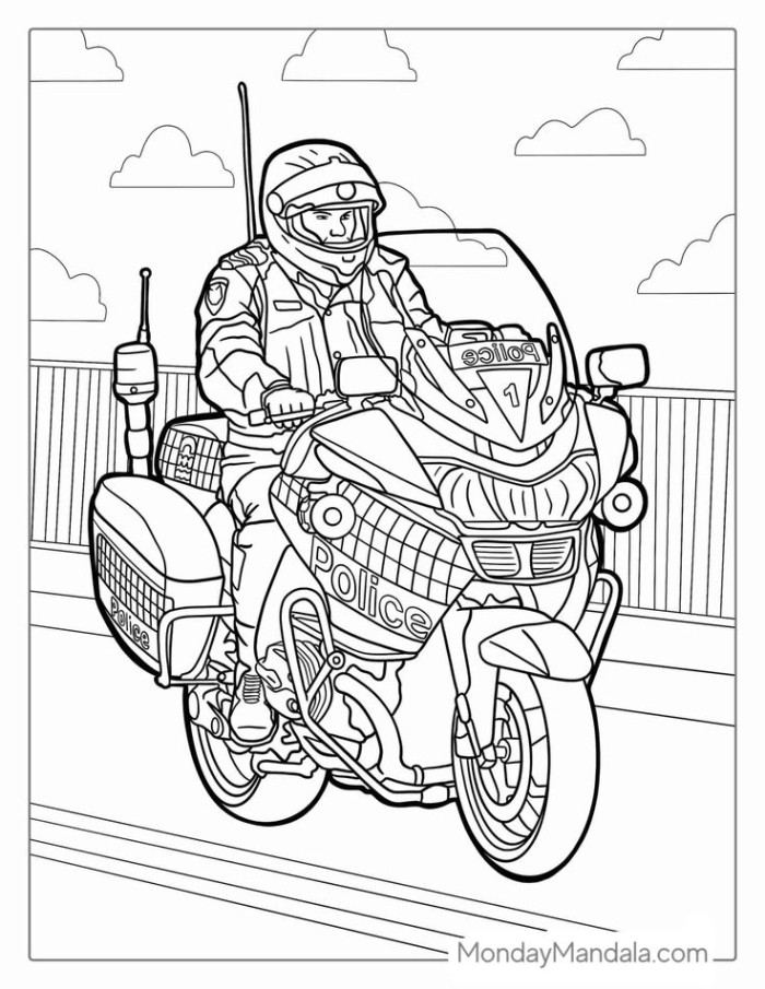 Motocross coloring worksheet featuring a rider soaring through the air