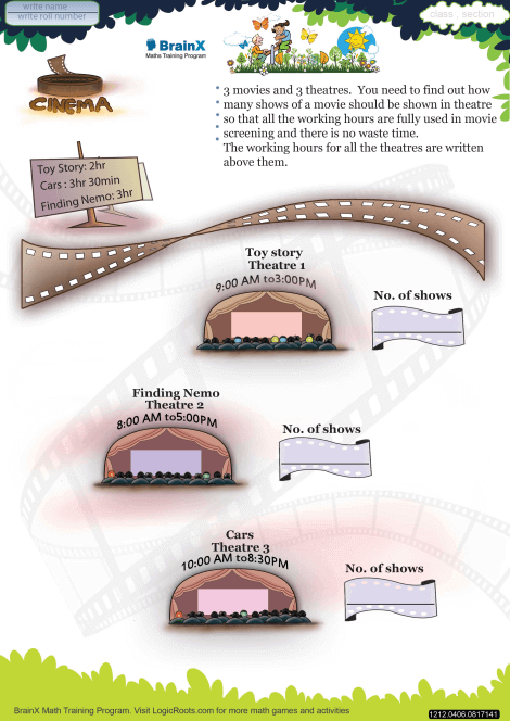 Students engaging with a Movie Theater Fractions worksheet focused on geometry and fractions. Educational resource for fifth graders to practice two-step word problems involving fractions.